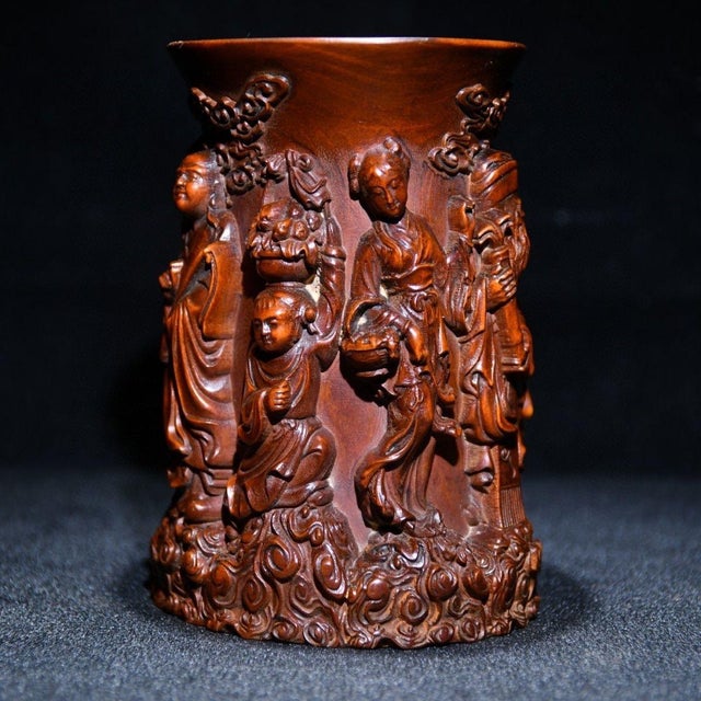 Late 20th Century Late 20th Century Finely Carved Boxwood Eight Immortals Pen Holder For Sale - Image 5 of 8