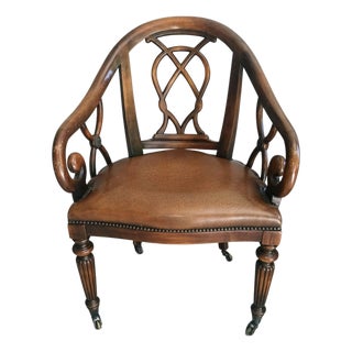 1950s Regency Style Mahogany Leather Armchair For Sale