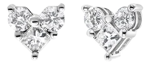 10K White Gold 1/2 Cttw Diamond 3 Stone Trio Heart Stud Earring (I-J Color, I1-I2 Clarity) - 2 Pieces
