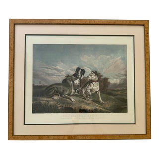 Mid 19th Century Victorian Hand-Colored Engraving "The Boasting Hound" After Sir Edwin Landseer in Burlwood Gallery Frame For Sale
