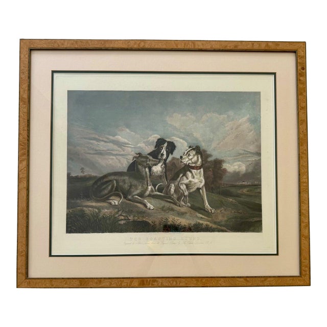 Mid 19th Century Victorian Hand-Colored Engraving "The Boasting Hound" After Sir Edwin Landseer in Burlwood Gallery Frame For Sale