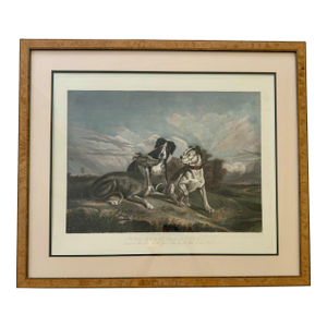 Mid 19th Century Victorian Hand-Colored Engraving "The Boasting Hound" After Sir Edwin Landseer in Burlwood Gallery Frame