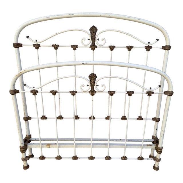 Antique Wrought Iron and White Brass Bed, 1900 For Sale - Image 11 of 16