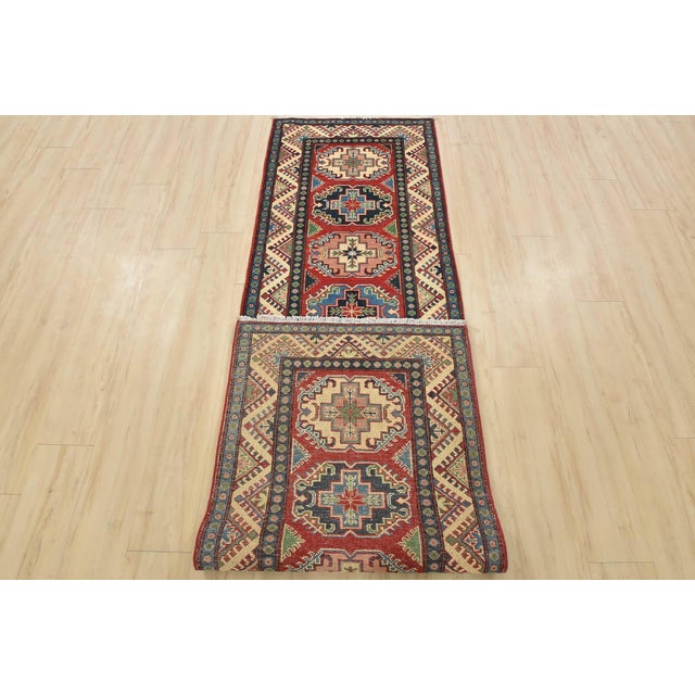 Kazak Runner 2’8” X 9’7” Red Wool Tribal Hand-Knotted Oriental Rug For Sale - Image 12 of 13