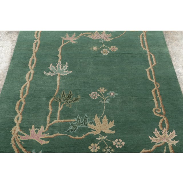 Rug & Kilim Chinese Art Deco Style Floral Wool Rug by Rug & Kilim, India For Sale - Image 4 of 9