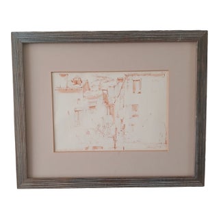 Luigi Bosa Sepia Ink Drawing Venetian Gondolas 1961 For Sale