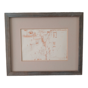 Luigi Bosa Sepia Ink Drawing Venetian Gondolas 1961