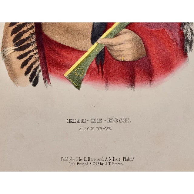 Mid 19th Century Kish-Ke-Kosh, Fox Brave: Original Hand-Colored McKenney & Hall Lithograph, 1848 For Sale - Image 5 of 6