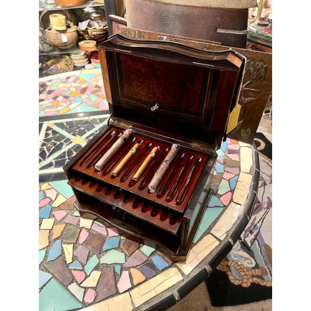 Traditional 19th C. Napoleon Mother of Pearl and Rosewood Cigar Cellar with Four Drawers For Sale - Image 3 of 7