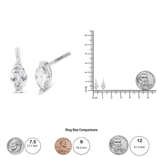 Early 21st Century 14K White Gold 1/2 Cttw 2 Prong Set Marquise Solitaire Lab Grown Diamond Stud Earrings (F-G Color, VS2-SI1 Clarity) For Sale - Image 5 of 5
