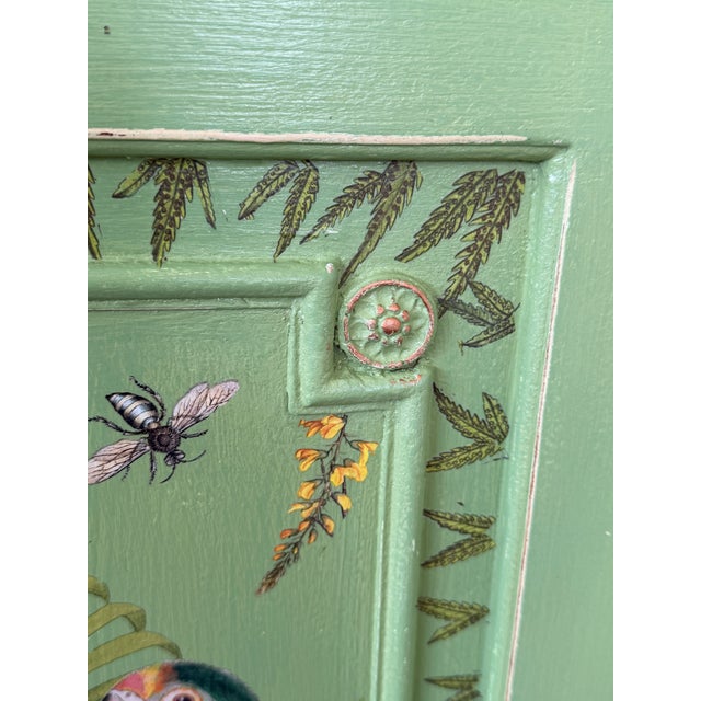 Wood Habersham Cabinet Custom Painted With Tropical Birds and Leopards For Sale - Image 7 of 11
