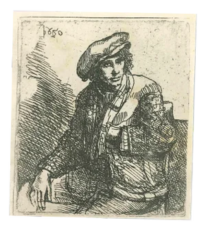 After Rembrandt, Zittende Jongeman Met Een Tas, Etching, 19th-Century