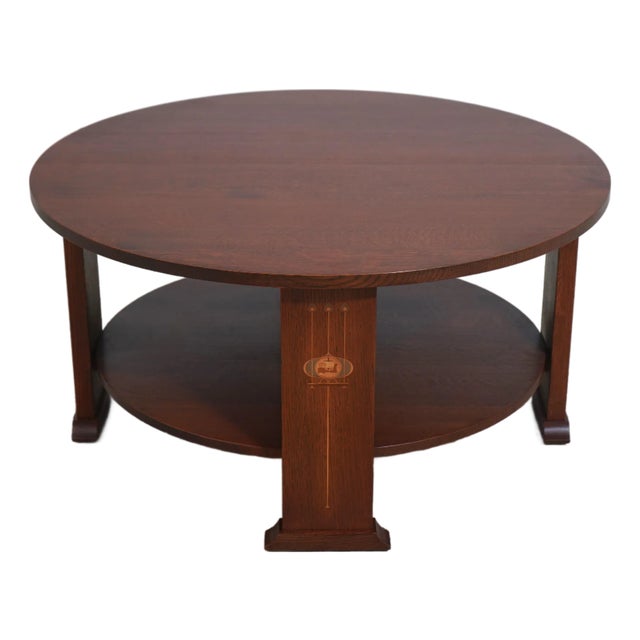 Stickley Mission Oak Round Harvey Ellis Cocktail Coffee Table For Sale