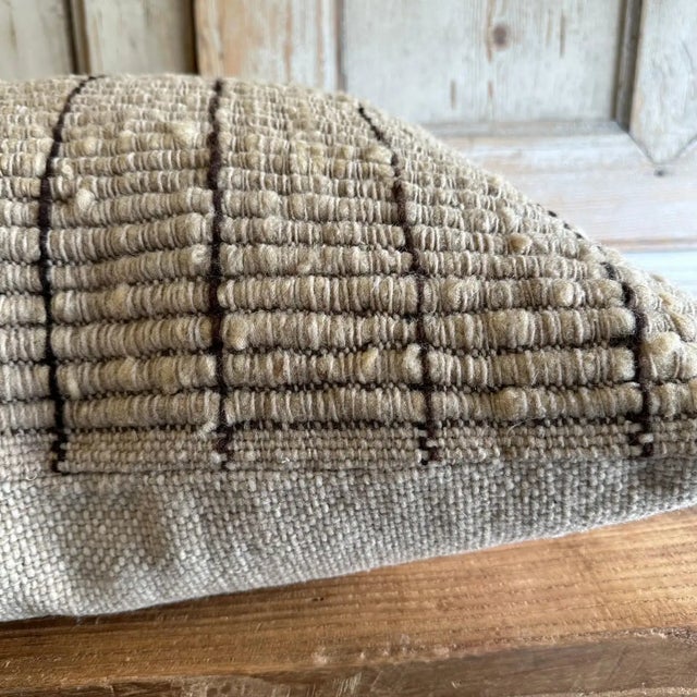 Not Yet Made - Made To Order Feliz Handmade Organic Wool Pillow With Heavy Texture Brown Lines With Insert For Sale - Image 5 of 7
