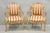 Antique French Louis XV Style Gold Giltwood Cream Painted Low Profile Fauteuil Arm Chairs with Pink Stripe Fabric - a...