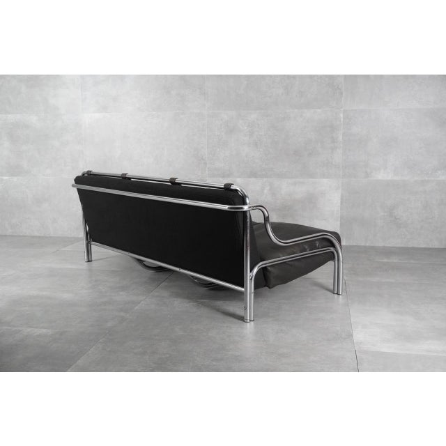 Poltronova Black Leather Stringa 3-Seater Sofa by Gae Aulenti for Poltronova, 1960s For Sale - Image 4 of 13