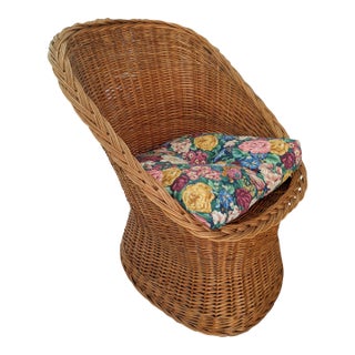 Vintage Coastal Braided Rattan Chair For Sale