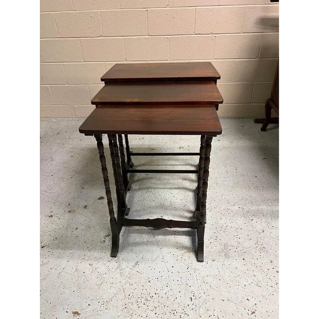 Early 20th Century Early 20th Century Antique Victorian Mahogany Nest of 3 Tables . - Set of 3 For Sale - Image 5 of 12