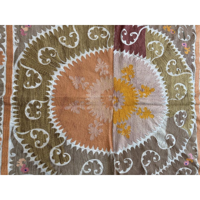 Mid-Century Modern Decorative Tashkent Suzani Tablecloth 4'11'' X 5' For Sale - Image 3 of 17