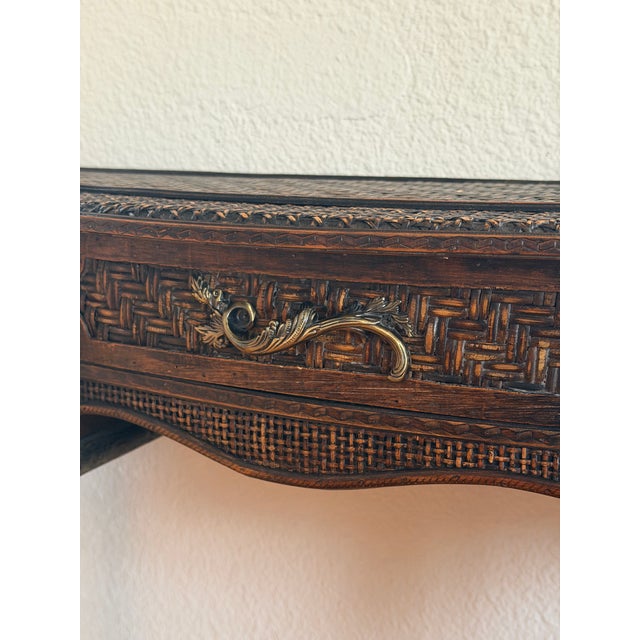 Vintage Ornately Carved Wood Console Table With Basket-Weave Detailing For Sale - Image 10 of 10