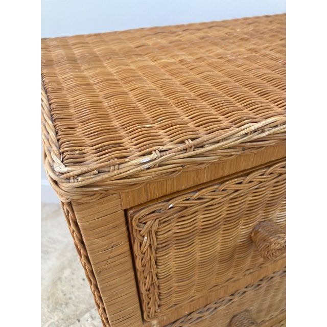Wood Boho Chic Rattan Wicker 3 Drawer Chest Dresser For Sale - Image 7 of 13