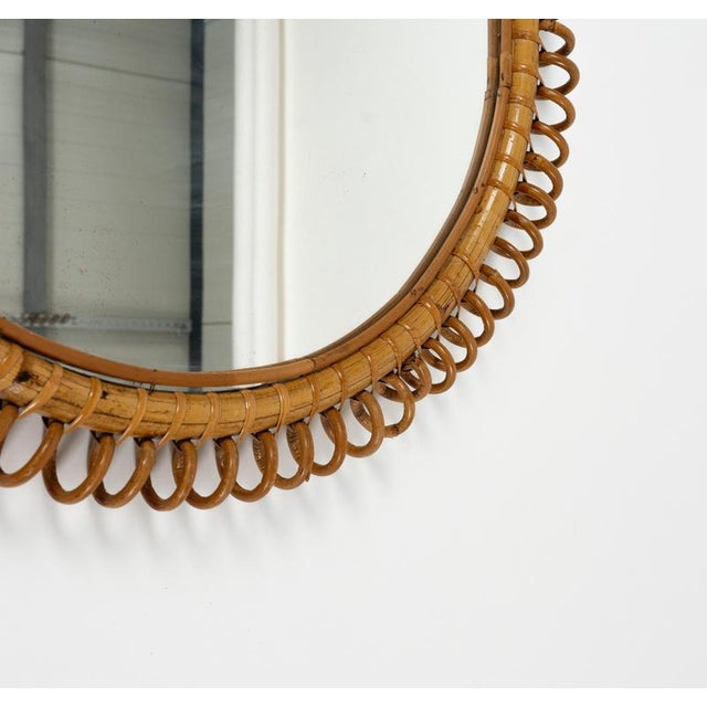 Mid-Century Round Rattan and Bamboo Wall Mirror in the style of Franco Albini, Italy, 1960s For Sale - Image 10 of 12