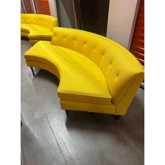 Pair of Jonathan Adler Curved Arc Banquette Sectional — Custom Yellow Upholstery — Mid-Century Revival For Sale - Image 14 of 16