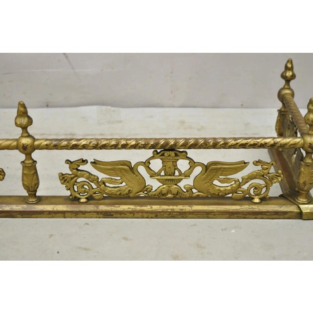 Metal Antique Victorian Figural Swan Bird Twisted Brass 48" Fireplace Fender Surround For Sale - Image 7 of 9