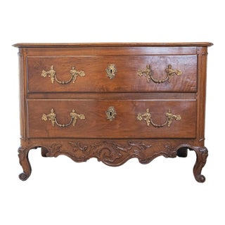 French 1740s Louis XV Two-Drawer Commode with Carved Apron and Cabriole Legs For Sale