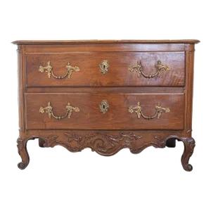 French 1740s Louis XV Two-Drawer Commode with Carved Apron and Cabriole Legs