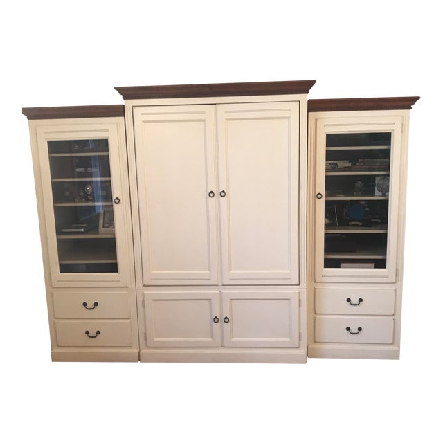 Ethan Allen Country Crossings Wood Armoire with Side Bookshelf Units