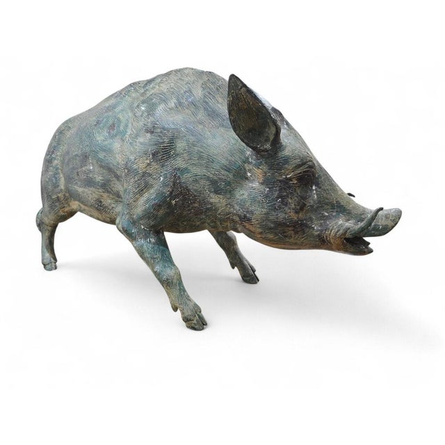 Metal Italian Bronze Warthog Sculptures with Green Patina, 1950s, Set of 2 For Sale - Image 7 of 10
