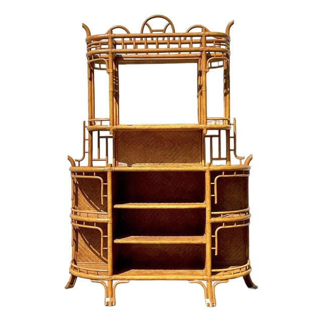 Late 20th Century Vintage Coastal Bent Rattan Dry Bar After Maitland Smith For Sale