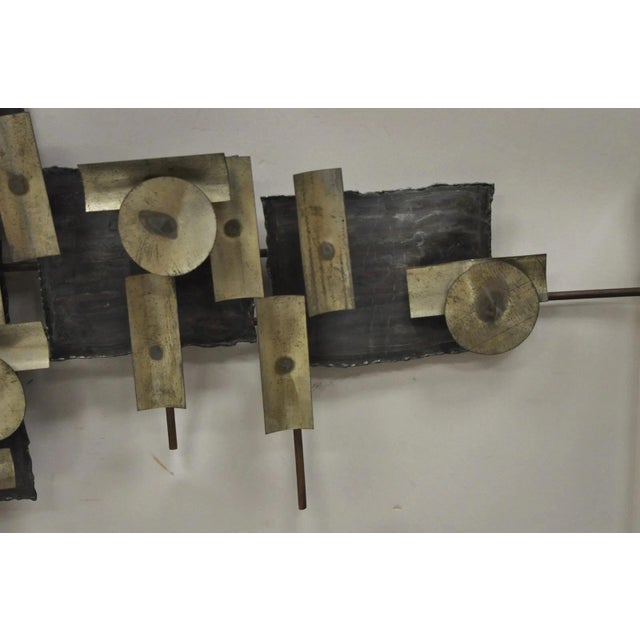 Late 20th Century Mid Century Modern Brutalist Steel Metal 48" Wall Sculpture After Curtis Jere For Sale In Philadelphia - Image 6 of 11