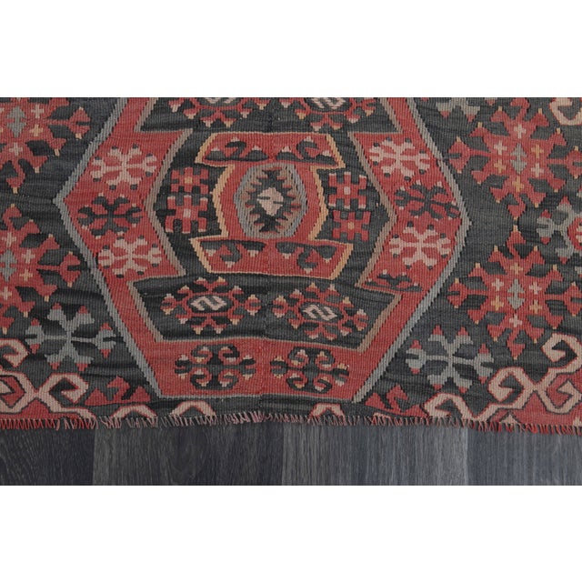 Textile 1970s Vintage Handmade Wool Cotton Red Area Rug For Sale - Image 7 of 11