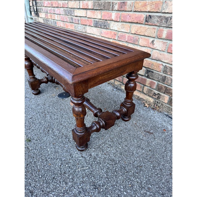 19th Century English Slatted Hall Bench For Sale - Image 10 of 11