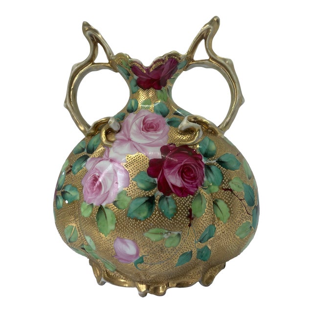 Antique Nippon Porcelaine Moriage Double Handed Vase For Sale