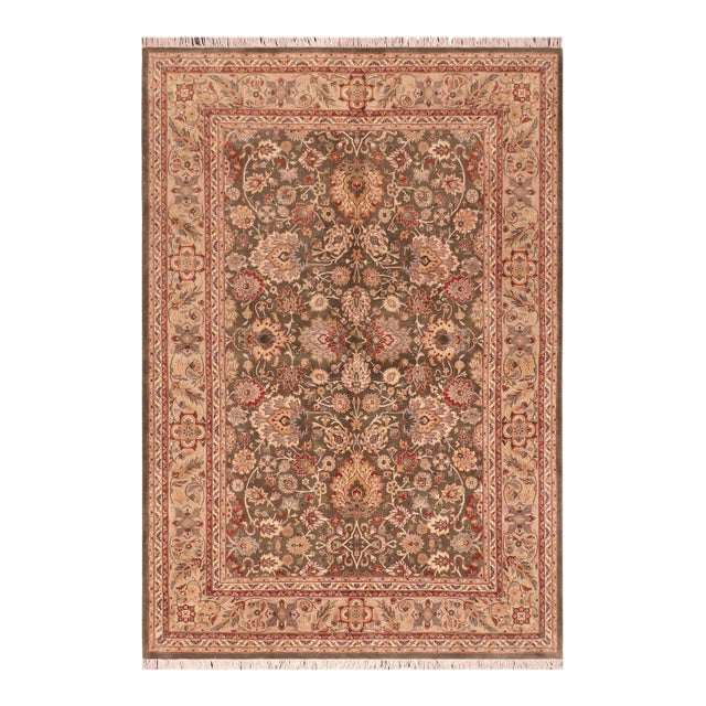 Floral 1990's Pak-Persian Green/Taupe Wool Rug - 6'2'' X 9'2'' For Sale