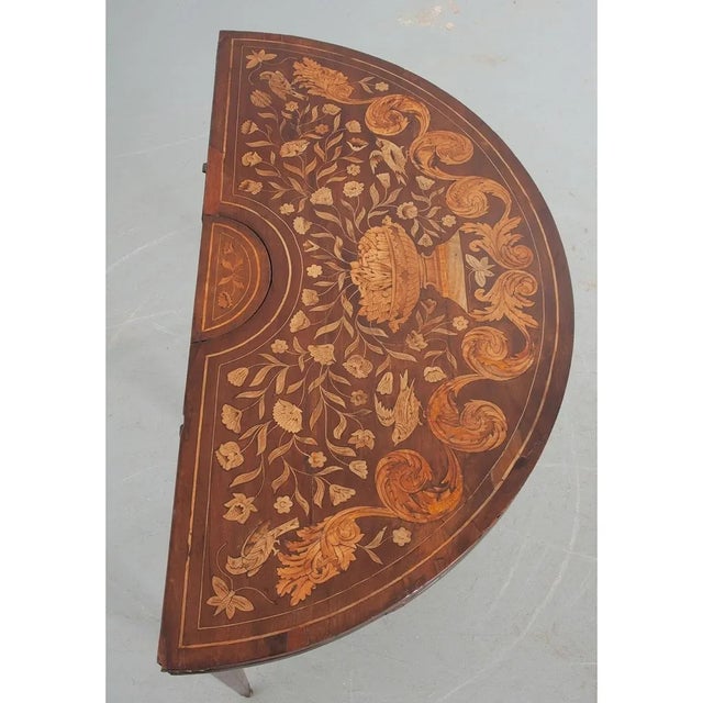 Wood Late 18th Century Dutch Marquetry Demilune Game Table For Sale - Image 7 of 13