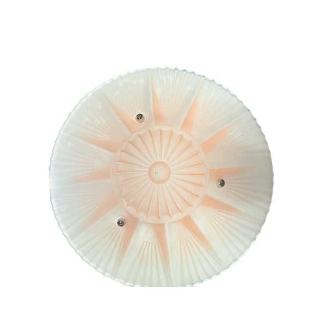 Semi Flush 1930s Ceiling Light With a Pink Glass Bowl Antique White Painted Fixture For Sale - Image 4 of 6