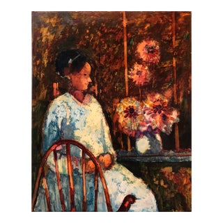 Donald Roy Purdy, Modernist Sunday Morning Harvest Woman With Flowers Oil Painting For Sale