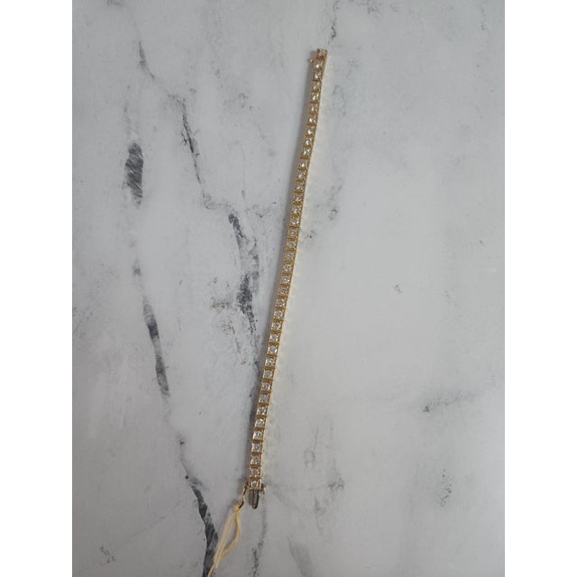 Five Carat Diamond Tennis Bracelet with Square Bezel Setting 14k Yellow Gold For Sale - Image 4 of 4