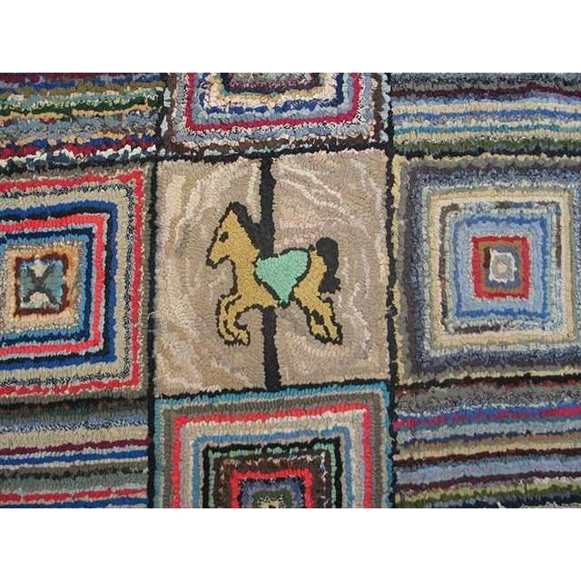 1920s Notable Multi Color With Original Geometric and Figurative Design Antique American Hooked Rug For Sale - Image 5 of 6