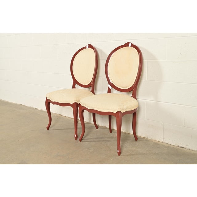 French Provincial Karges Style French Provincial Louis XV Brown Lacquered Side Chairs or Dining Chairs, Pair For Sale - Image 3 of 13