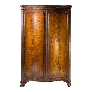 Antique George III Style Flame Mahogany Serpentine Wardrobe For Sale