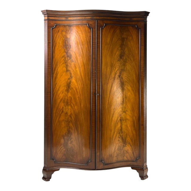 Antique George III Style Flame Mahogany Serpentine Wardrobe For Sale