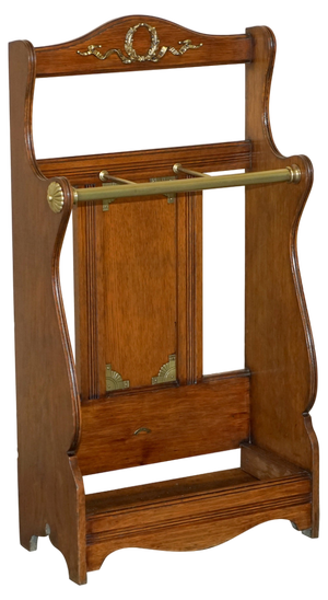 Victorian Hardwood & Brass James Jas Shoolbred Stick Umbrella Stand, 1880s
