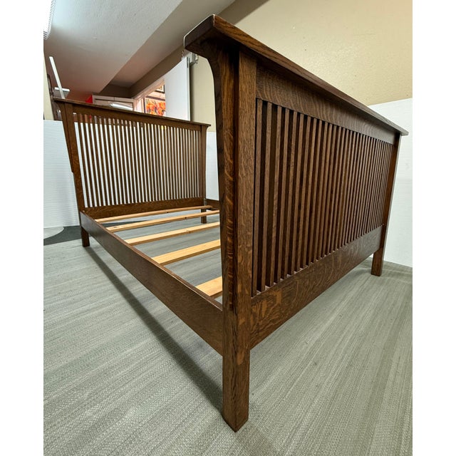 Arts & Crafts Full Size Arts & Crafts Oak Wood Bed-Frame For Sale - Image 3 of 12