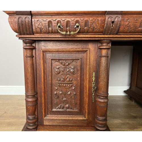 Antique French Style Oak Double Sided Carved Pedestal Desk For Sale - Image 10 of 18