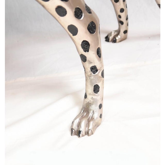 Art Deco Silver Plate and Bronze Cheetah Cat in Statue, 1980s For Sale - Image 11 of 16